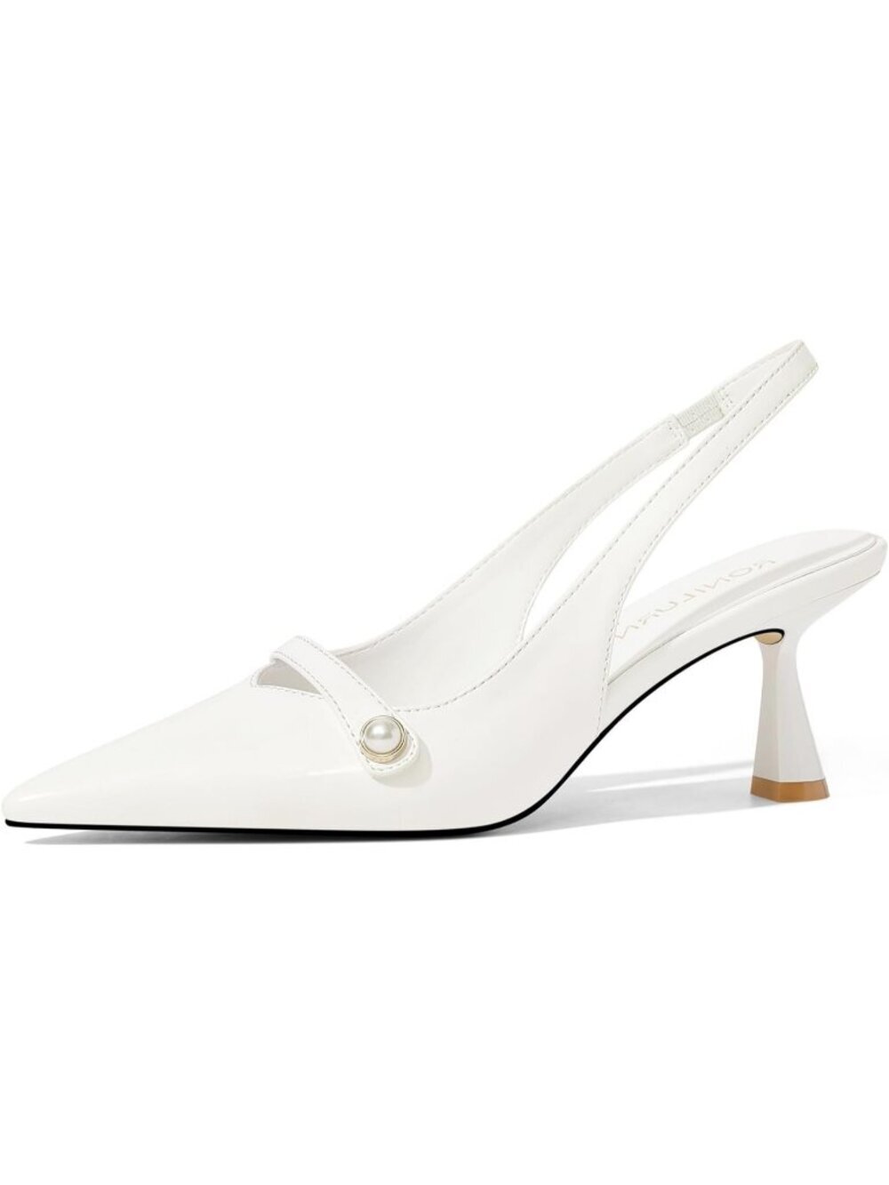 Women's White Faux Leather Closed Pointed Toe Slingback Stylish Elegent Low Heel